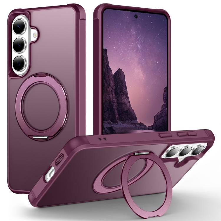 For Samsung Galaxy S26 5G Skin-Feel Rotary Damping Bracket MagSafe Phone Case(Wine Red)