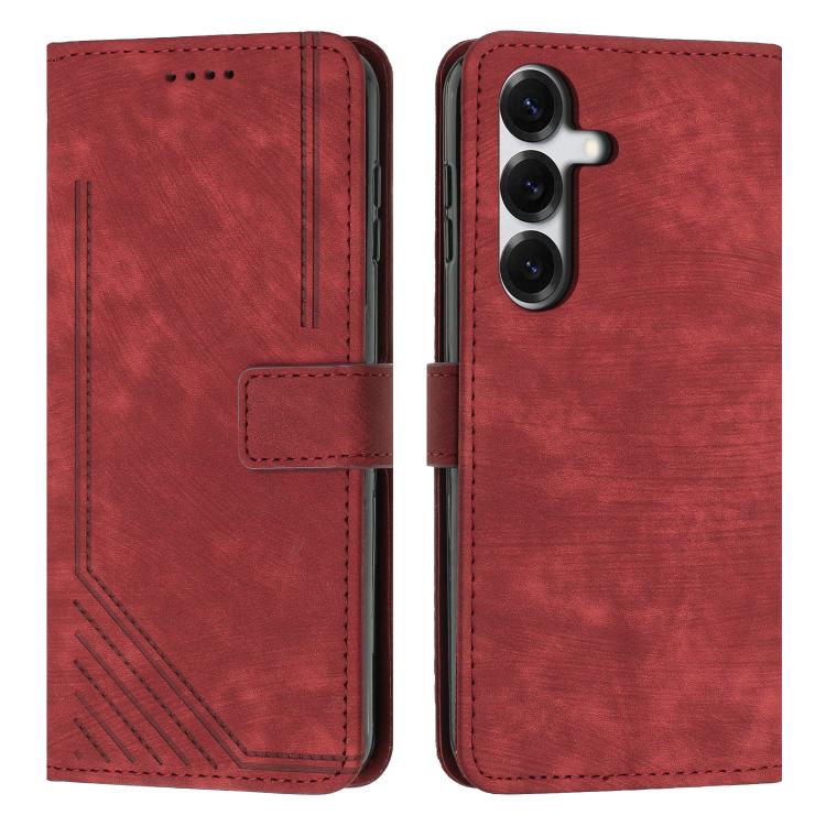 For Samsung Galaxy S26 5G Skin Feel Stripe Pattern Leather Phone Case with Lanyard(Red)
