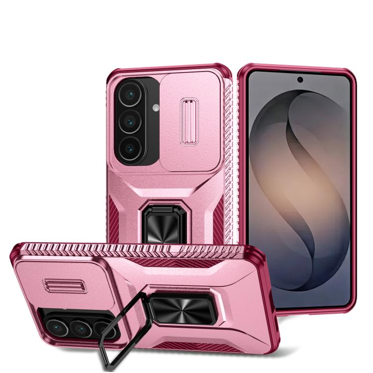 For Samsung Galaxy S26 5G Sliding Camshield Holder Phone Case(Pink + Rose Red)