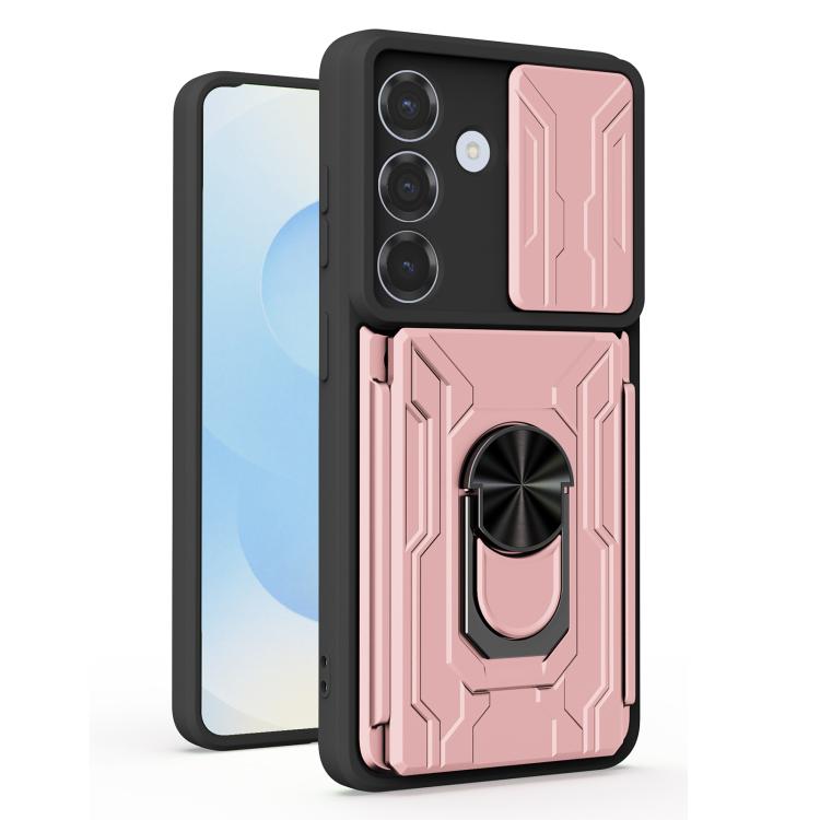 For Samsung Galaxy S26 5G Sliding Camshield TPU+PC Phone Case with Card Slot(Rose Gold)
