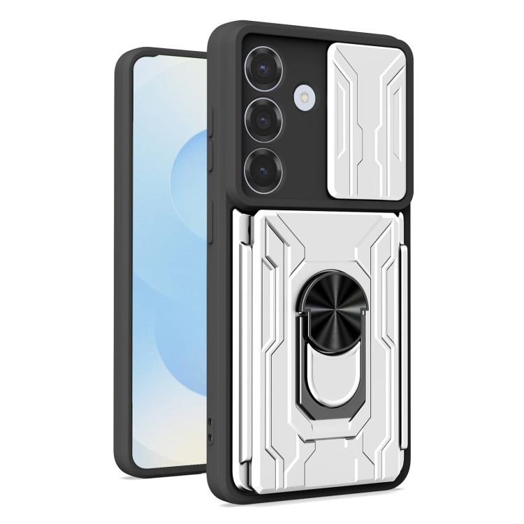 For Samsung Galaxy S26 5G Sliding Camshield TPU+PC Phone Case with Card Slot(White)