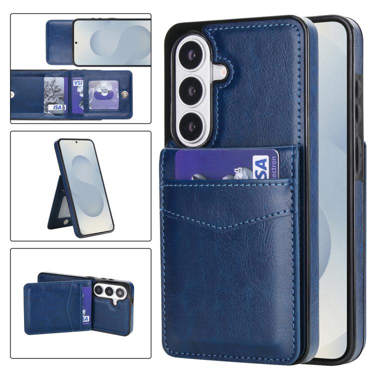 For Samsung Galaxy S26 5G Solid Color Card Slots Bracket PU Phone Case(Blue)