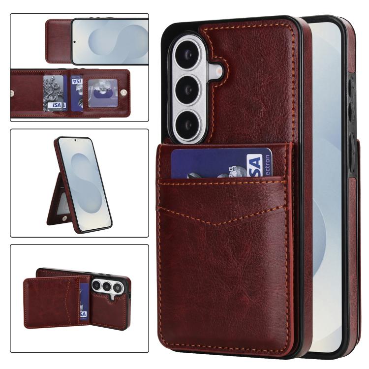 For Samsung Galaxy S26 5G Solid Color Card Slots Bracket PU Phone Case(Brown)