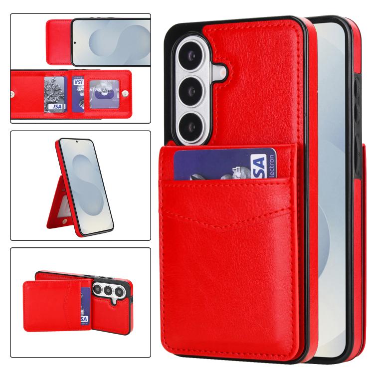 For Samsung Galaxy S26 5G Solid Color Card Slots Bracket PU Phone Case(Red)