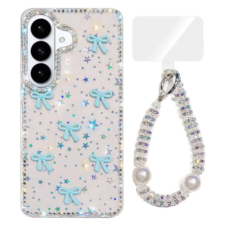 For Samsung Galaxy S26 5G Sparkling IMD Colorful Bow Phone Case with Bracelet(Star Transparent)