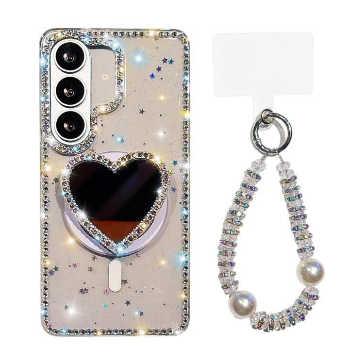 For Samsung Galaxy S26 5G Sparkling IMD Heart-Shaped Mirror Magnetic Phone Case with Bracelet(Glitter Star)