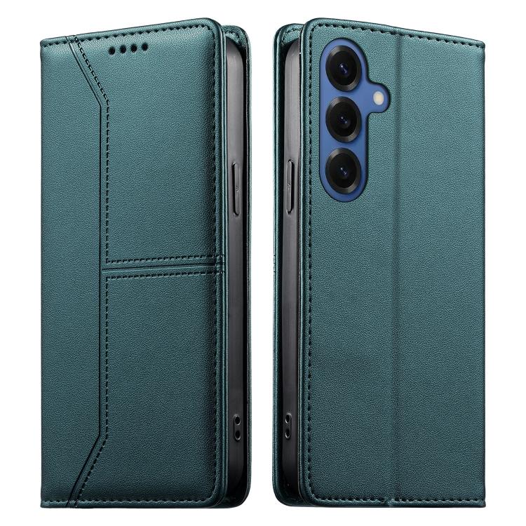 For Samsung Galaxy S26 5G Stitched Line Magnetic RFID Vegan Leather Phone Case(Green)