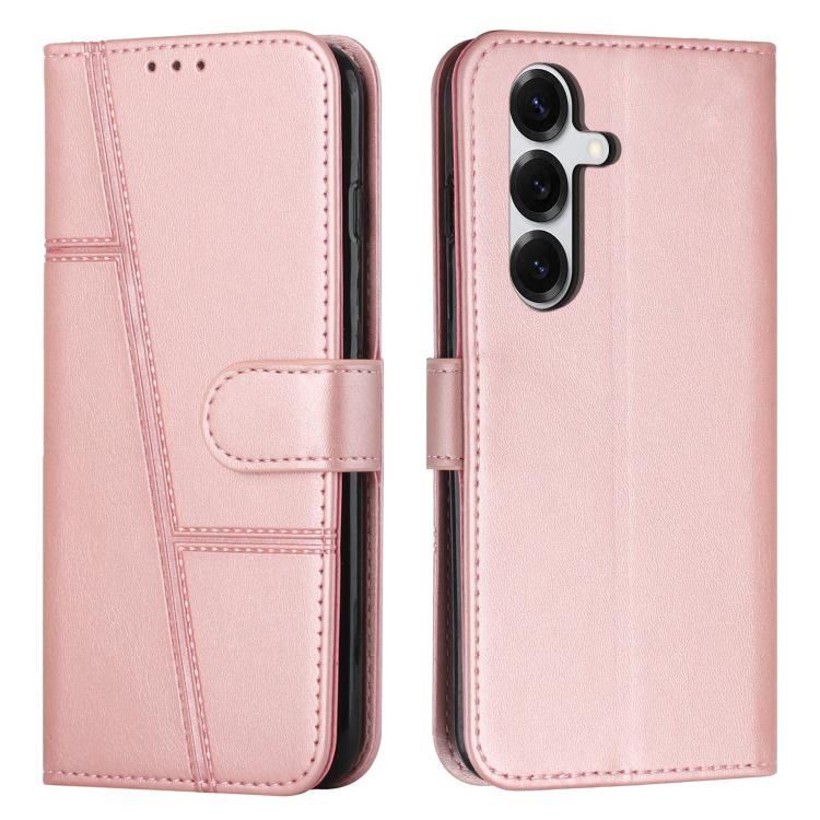 For Samsung Galaxy S26 5G Stitching Calf Texture Buckle Leather Phone Case(Rose Gold)