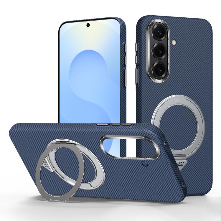 For Samsung Galaxy S26 5G SULADA Kevlar Grid Patterned Skin Feel Rotation Magnetic Holder Phone Case(Blue)