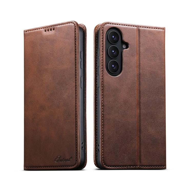 For Samsung Galaxy S26 5G Suteni Calf Texture Horizontal Flip Leather Phone Case(Brown)