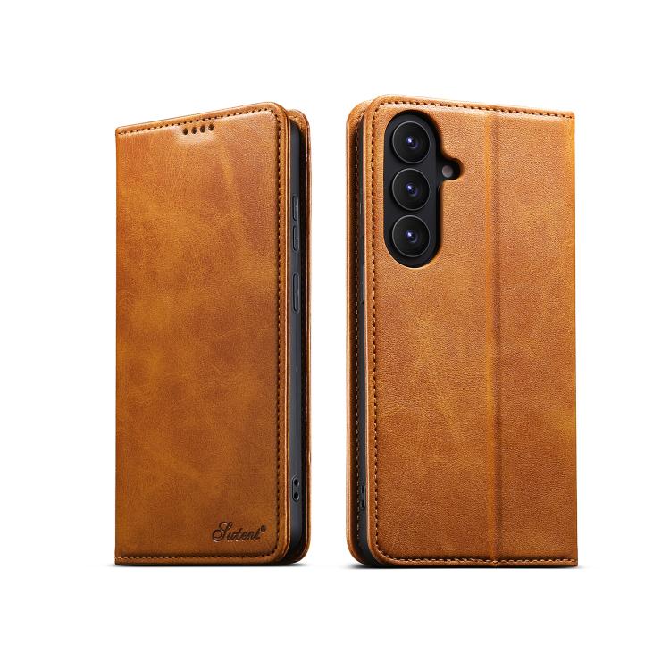 For Samsung Galaxy S26 5G Suteni Calf Texture Horizontal Flip Leather Phone Case(Khaki)