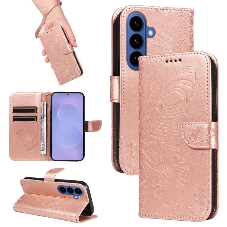 For Samsung Galaxy S26 5G Swallowtail Butterfly Embossed Leather Phone Case(Rose Gold)