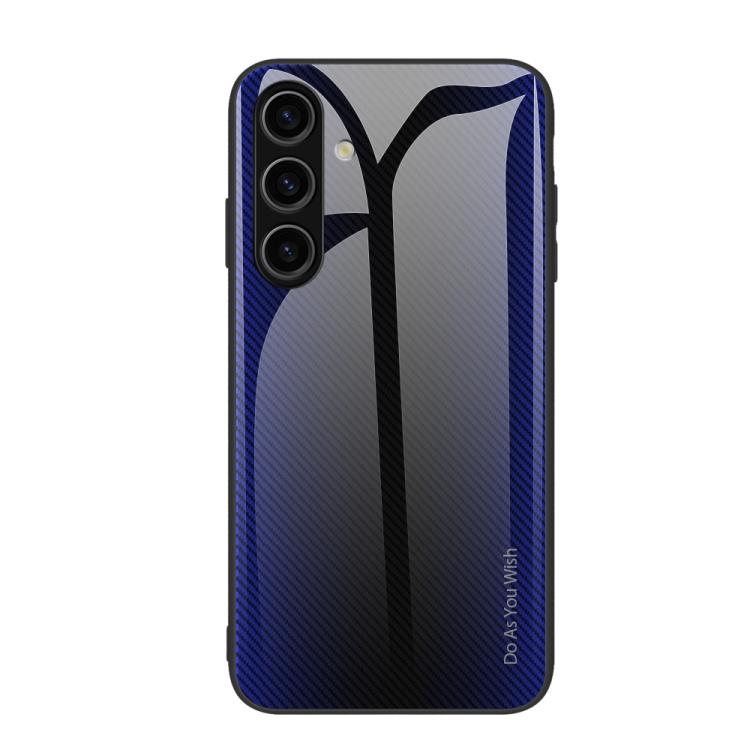 For Samsung Galaxy S26 5G Texture Gradient Glass TPU Phone Case(Dark Blue)