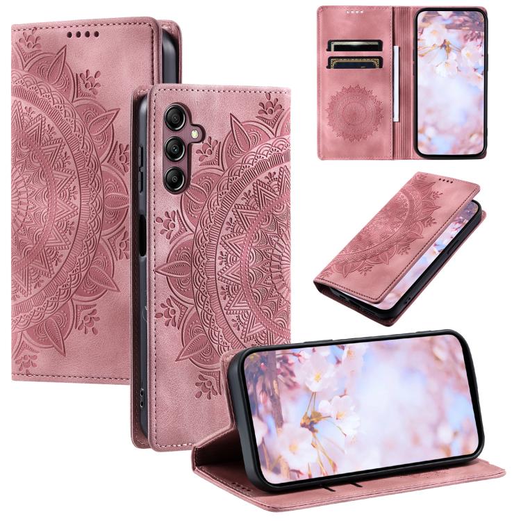 For Samsung Galaxy S26 5G Totem Embossed Magnetic Leather Phone Case(Rose Gold)