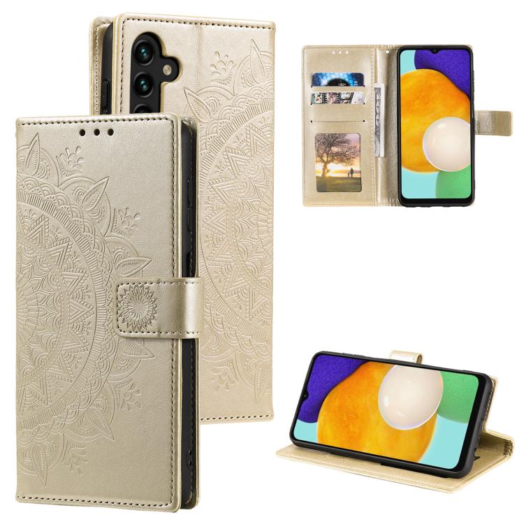 For Samsung Galaxy S26 5G Totem Flower Embossed Leather Phone Case with Lanyard(Gold)