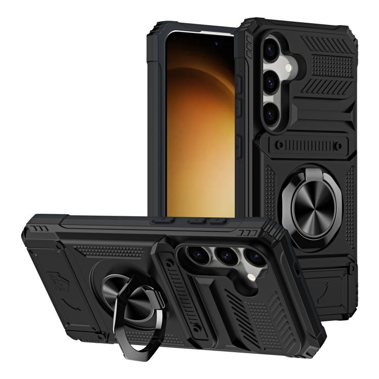 For Samsung Galaxy S26 5G TPU Hybrid PC Shockproof Card Phone Case with Metal Ring Holder(Black)
