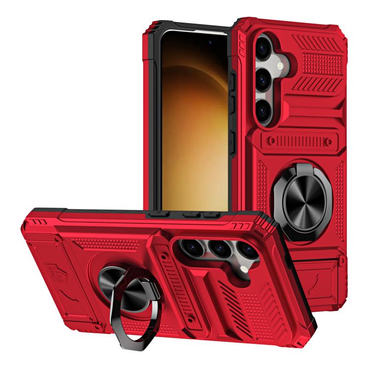 For Samsung Galaxy S26 5G TPU Hybrid PC Shockproof Card Phone Case with Metal Ring Holder(Red)