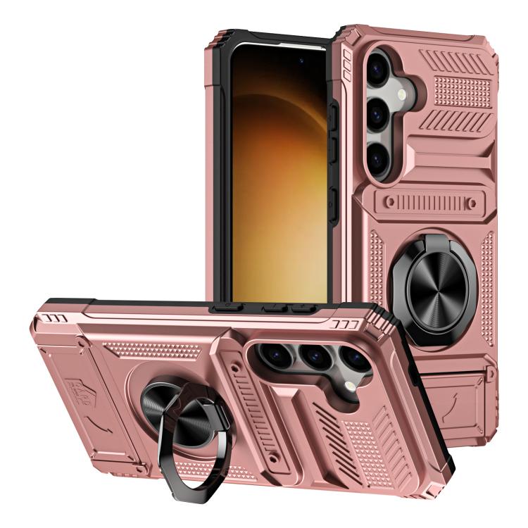 For Samsung Galaxy S26 5G TPU Hybrid PC Shockproof Card Phone Case with Metal Ring Holder(Rose Gold)