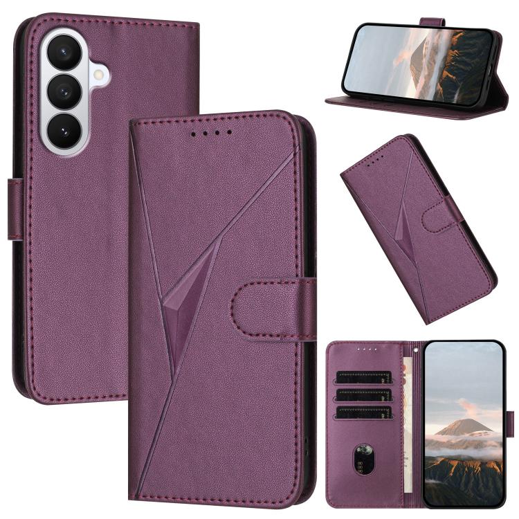 For Samsung Galaxy S26 5G Triangle Pattern Buckle Clasp Leather Phone Case(Dark Purple)