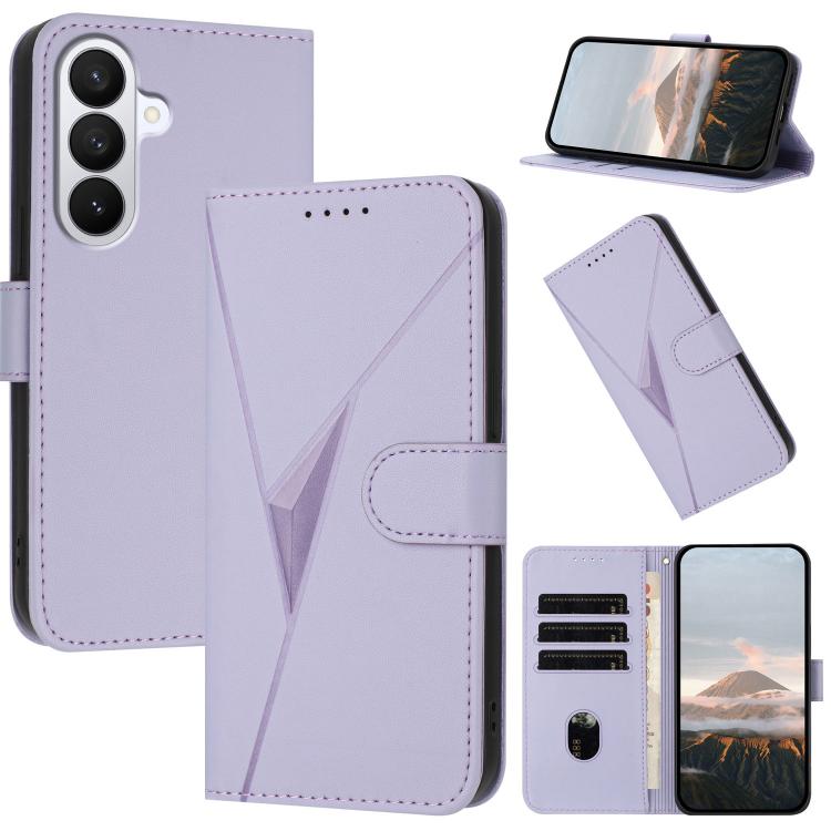 For Samsung Galaxy S26 5G Triangle Pattern Buckle Clasp Leather Phone Case(Light Purple)