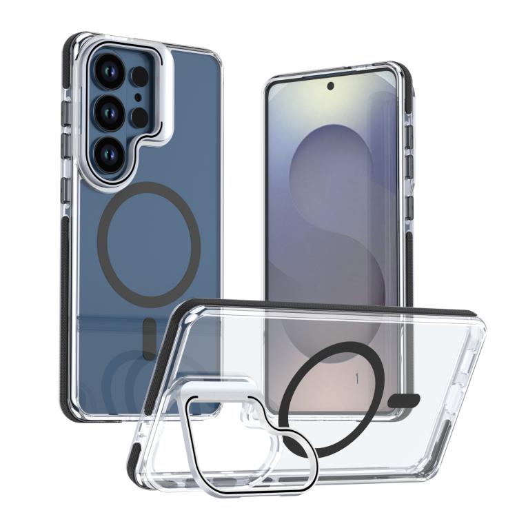 For Samsung Galaxy S26 5G Vibrant Transparent Lens Kickstand Magnetic Phone Case(Black)