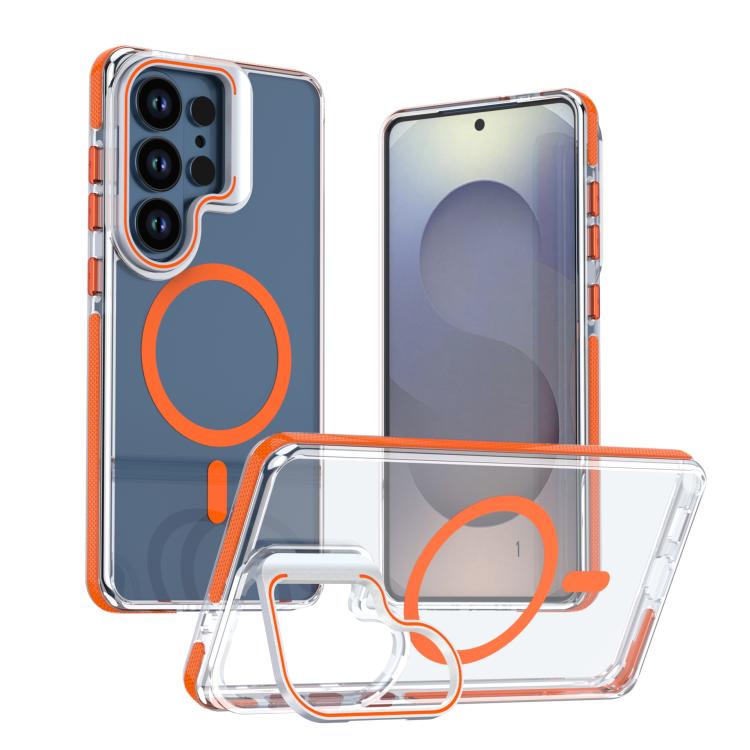 For Samsung Galaxy S26 5G Vibrant Transparent Lens Kickstand Magnetic Phone Case(Orange)