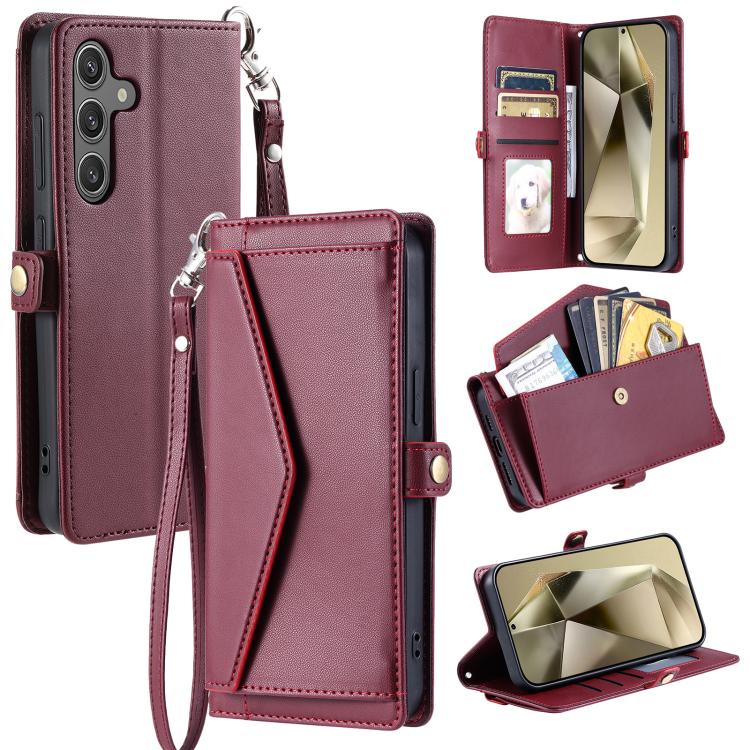 For Samsung Galaxy S26 5G Wallet Multi-card Slot Leather Phone Case with Lanyard(Wine Red)