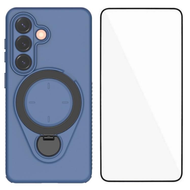 For Samsung Galaxy S26 5G WANLONFENG Ring Kickstand Phone Case with Screen Protector(Blue)