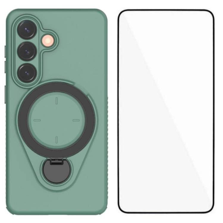 For Samsung Galaxy S26 5G WANLONFENG Ring Kickstand Phone Case with Screen Protector(Green)