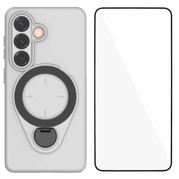 For Samsung Galaxy S26 5G WANLONFENG Ring Kickstand Phone Case with Screen Protector(Grey)