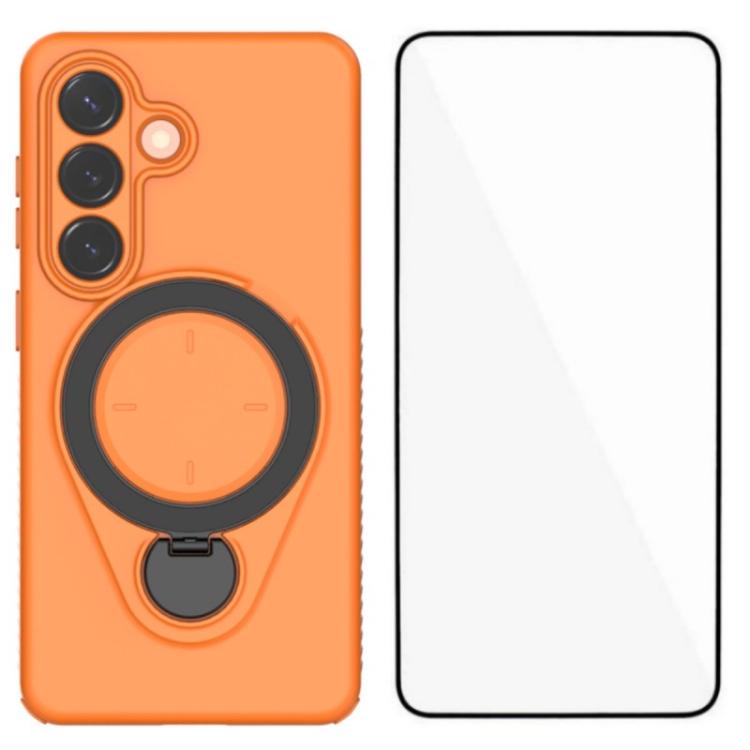 For Samsung Galaxy S26 5G WANLONFENG Ring Kickstand Phone Case with Screen Protector(Orange)
