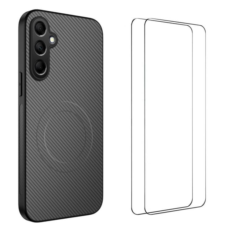 For Samsung Galaxy S26 5G WANLONFENG TQ1 Series Magnetic Carbon Fiber Texture Phone Case with 2pcs Screen Films(Grey)