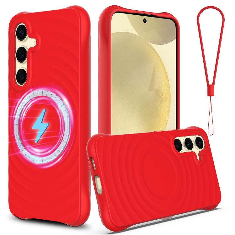 For Samsung Galaxy S26 5G Wave Texture MagSafe Magnetic Liquid Silicone Phone Case(Red)