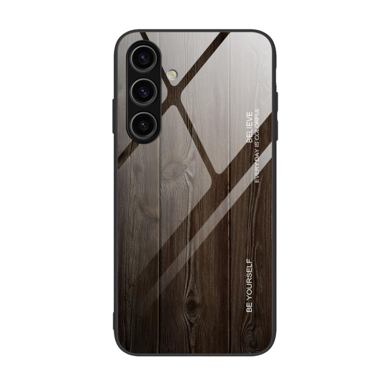 For Samsung Galaxy S26 5G Wood Grain Glass Phone Case(Black)
