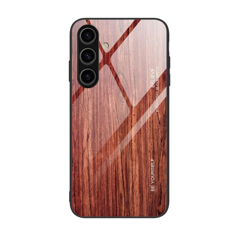 For Samsung Galaxy S26 5G Wood Grain Glass Phone Case(Coffee)