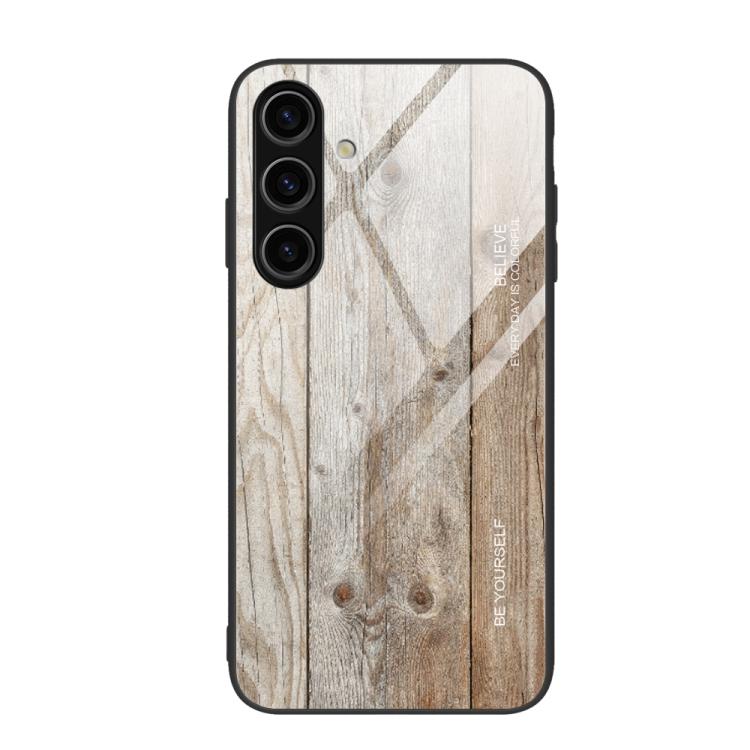 For Samsung Galaxy S26 5G Wood Grain Glass Phone Case(Grey)