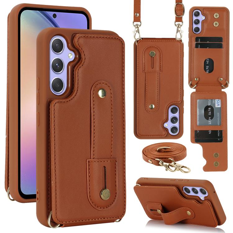For Samsung Galaxy S26 5G Wristband Vertical Flip Wallet Back Cover Phone Case with Long Lanyard(Brown)