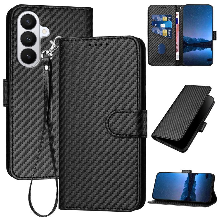 For Samsung Galaxy S26 5G YX0070 Carbon Fiber Buckle Leather Phone Case with Lanyard(Black)