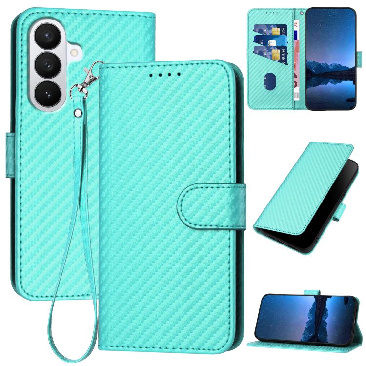 For Samsung Galaxy S26 5G YX0070 Carbon Fiber Buckle Leather Phone Case with Lanyard(Light Blue)