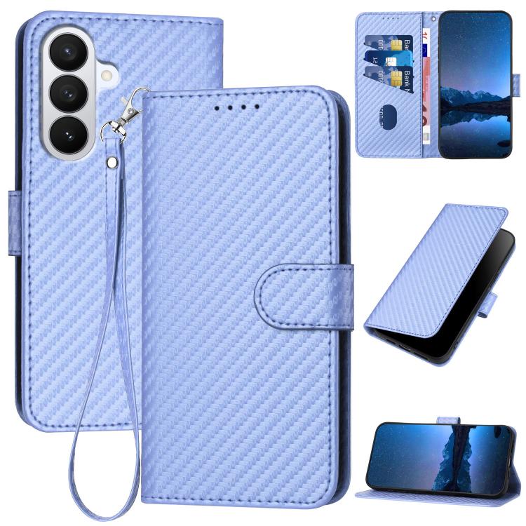 For Samsung Galaxy S26 5G YX0070 Carbon Fiber Buckle Leather Phone Case with Lanyard(Light Purple)
