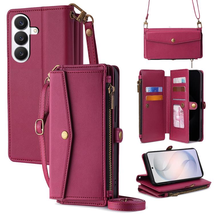 For Samsung Galaxy S26 5G Zipper Wallet Side Buckle Crossbody Lanyard Leather Phone Case(Red)
