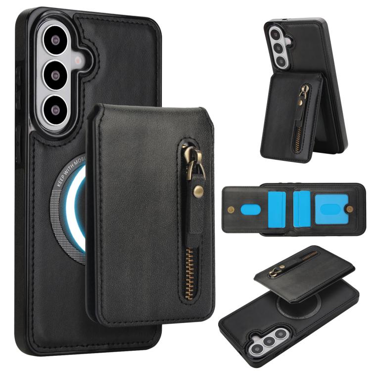 For Samsung Galaxy S26 5G Zipper Wallet Split MagSafe Leather Back Phone Case(Black)