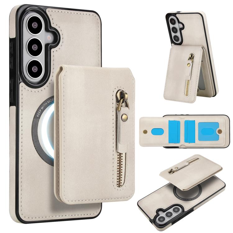 For Samsung Galaxy S26 5G Zipper Wallet Split MagSafe Leather Back Phone Case(White)