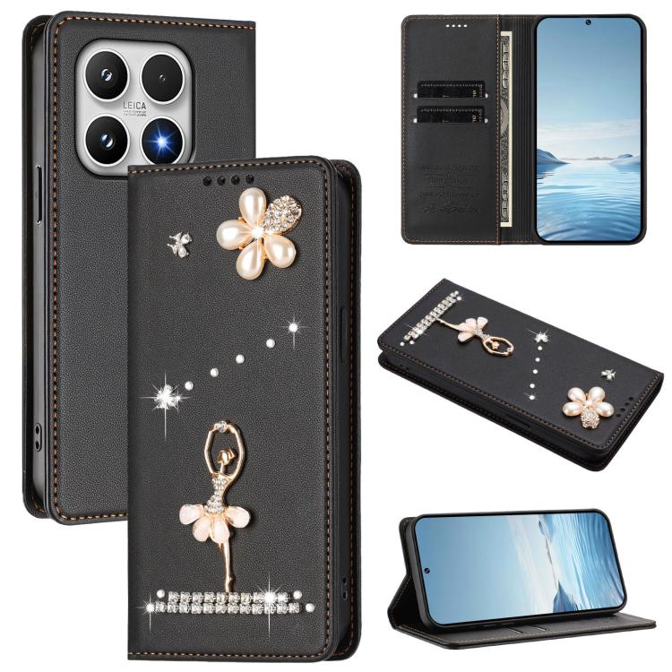 For Xiaomi 17 5G Ballet Girl Diamond Studded RFID Vegan Leather Phone Case(Black)