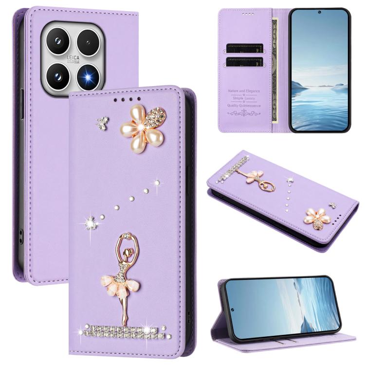 For Xiaomi 17 5G Ballet Girl Diamond Studded RFID Vegan Leather Phone Case(Light Purple)