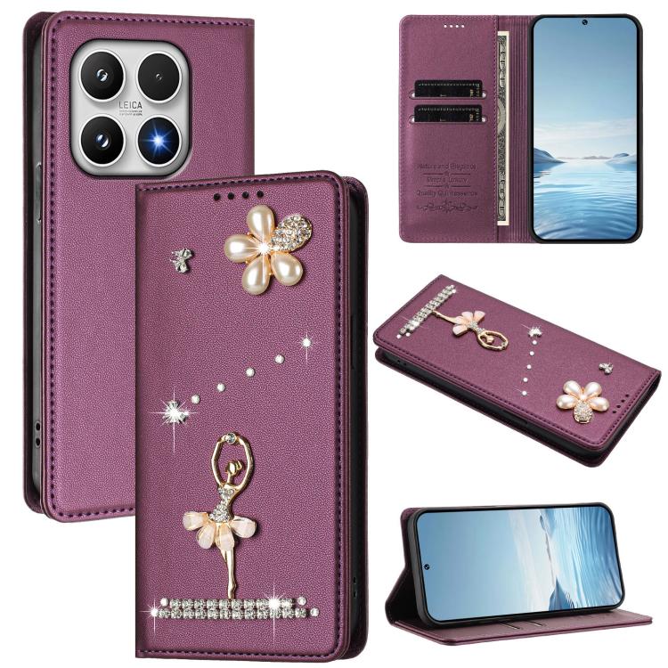 For Xiaomi 17 5G Ballet Girl Diamond Studded RFID Vegan Leather Phone Case(Violet)