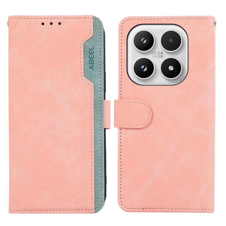 For Xiaomi 17 ABEEL Color Block Magnetic RFID Leather Phone Case(Pink-Cyan)