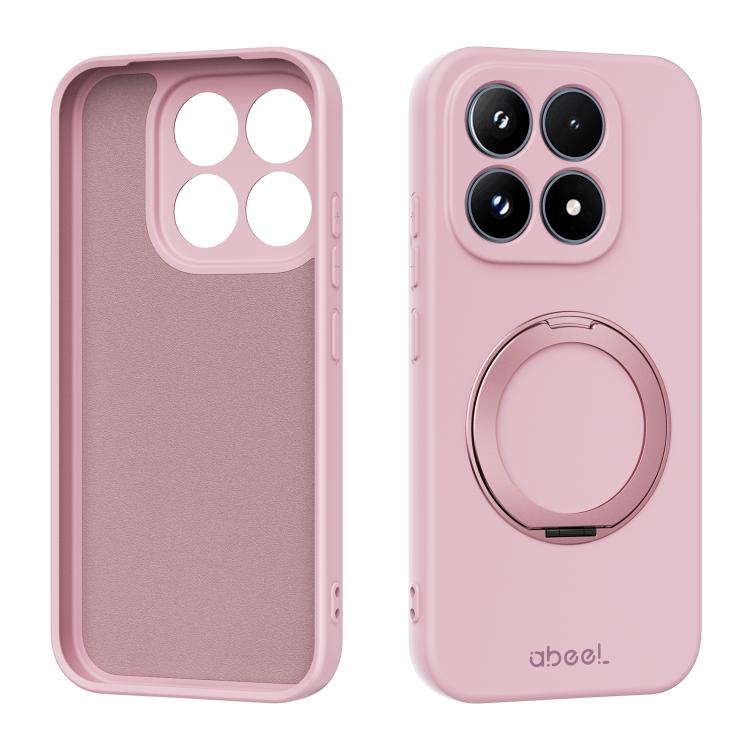 For Xiaomi 17 ABEEL Skin-friendly Feel Magnetic Liquid Silicone Phone Case with Holder(Pink)