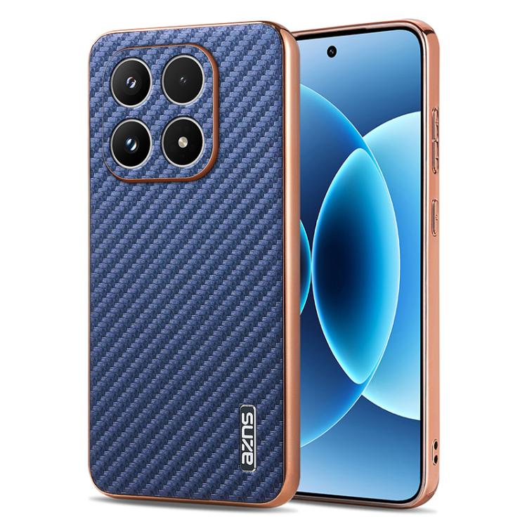For Xiaomi 17 AZNS Electroplated Edge Carbon Fiber Texture Phone Case(Blue)