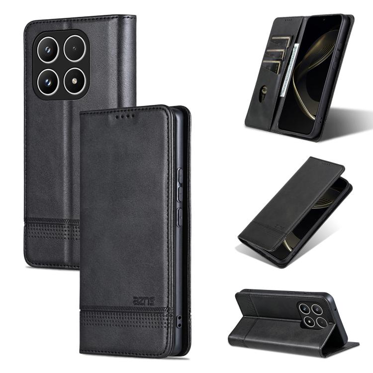 For Xiaomi 17 AZNS Magnetic Calf Texture Flip Leather Phone Case(Black)